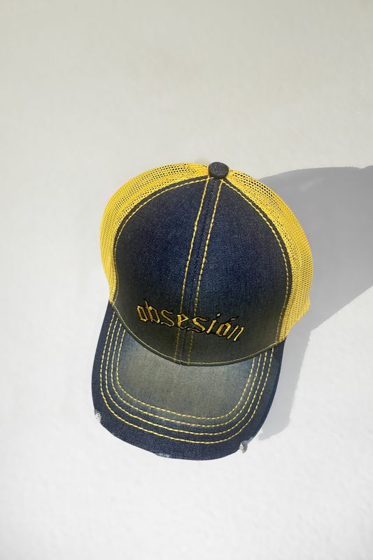 Obsesión Denim Trucker Hat -  Yellow & Desert Rose