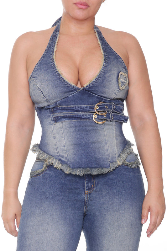 Obsesión Halter Buckle Top - Desert Rose